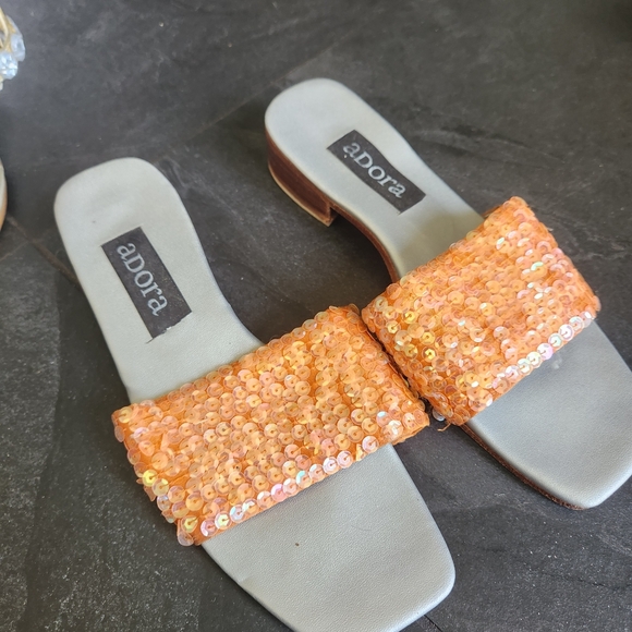ADORA Orange and Gray Mules with Sequined Band - Picture 1 of 4